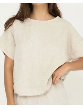 Elizabeth Suzann Georgia Tee sz OS Short Sleeve Top 100%‎ Linen natural beige